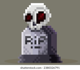 tombstone with skull,Pixel art,Cemetery,scary skull tombstone,Pixel art 8-bit vector