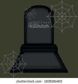 Tombstone with spiderwebs. Happy halloween card - Vector