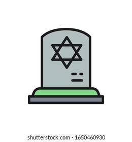 Tombstone with the star of david, gravestones, grave flat color line icon.