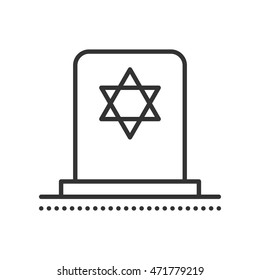 Tombstone with Star of David. Jewish grave stone. Symbol of death and funeral. Gravestone flat icon. Vector outline illustration isolated on white background. Thin line style.