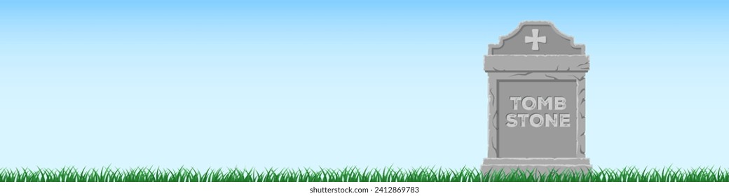 Tombstone template. Cemetery background. Grass border.