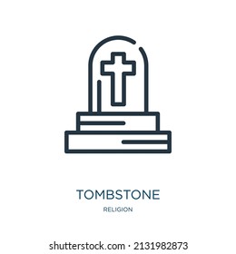 tombstone thin line icon. cartoon, grave linear icons from religion concept isolated outline sign. Vector illustration symbol element for web design and apps.