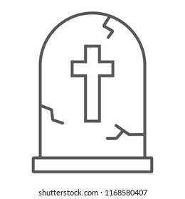 Tombstone thin line icon, halloween and death, grave sign, vector graphics, a linear pattern on a white background, eps 10.