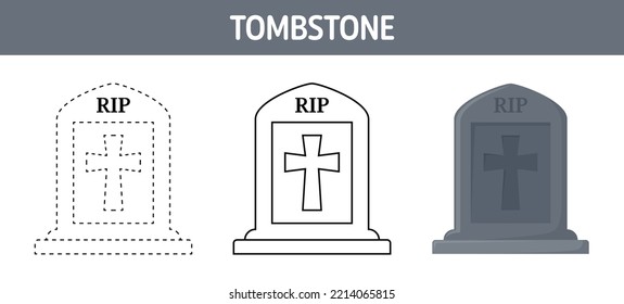 Tombstone tracing and coloring worksheet for kids
