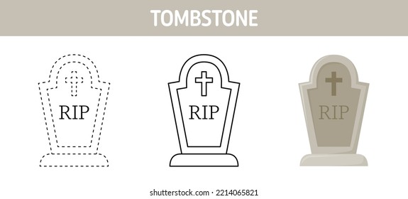 Tombstone tracing and coloring worksheet for kids