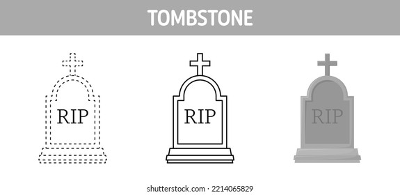 Tombstone tracing and coloring worksheet for kids