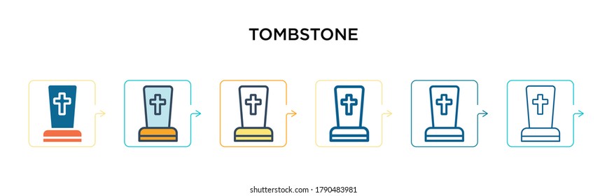 Tombstone vector icon in 6 different modern styles. Black, two colored tombstone icons designed in filled, outline, line and stroke style. Vector illustration can be used for web, mobile, ui