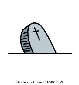 Tombstone - vector icon. Grave with a cross - a simple vector illustration with an outline.	