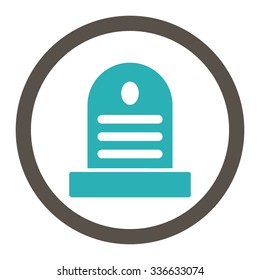 Tombstone vector icon. Style is bicolor flat rounded symbol, grey and cyan colors, rounded angles, white background.