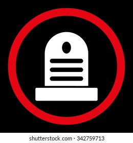 Tombstone vector icon. Style is bicolor flat rounded symbol, red and white colors, rounded angles, black background.