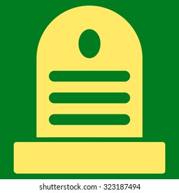 Tombstone vector icon. Style is flat symbol, yellow color, rounded angles, green background.