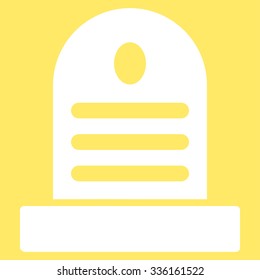 Tombstone vector icon. Style is flat symbol, white color, rounded angles, yellow background.