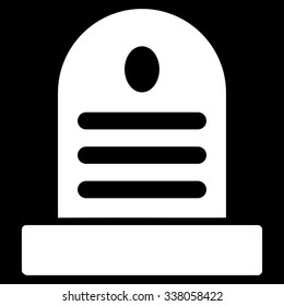 Tombstone vector icon. Style is flat symbol, white color, rounded angles, black background.