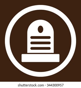 Tombstone vector icon. Style is flat rounded symbol, white color, rounded angles, brown background.