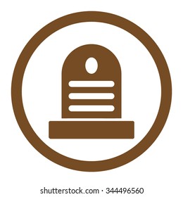 Tombstone vector icon. Style is flat rounded symbol, brown color, rounded angles, white background.