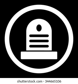 Tombstone vector icon. Style is flat rounded symbol, white color, rounded angles, black background.