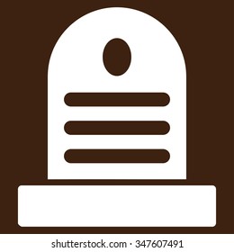 Tombstone vector icon. Style is flat symbol, white color, rounded angles, brown background.