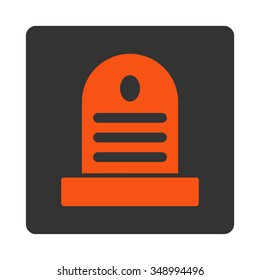 Tombstone vector icon. Style is flat rounded square button, orange and gray colors, white background.