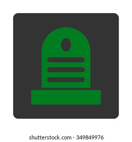 Tombstone vector icon. Style is flat rounded square button, green and gray colors, white background.