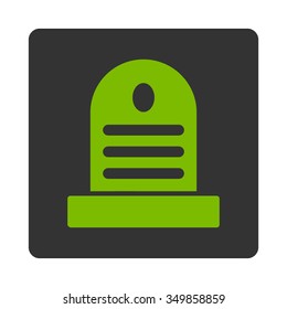 Tombstone vector icon. Style is flat rounded square button, eco green and gray colors, white background.