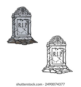 tombstone vector illustration. Drawing with ljne art style. RIP. Easy to edit. Outline style. 