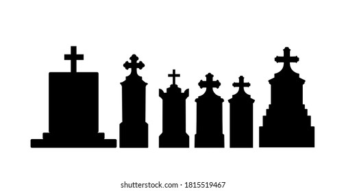 Tombstone vector silhouette illustration collection isolated on white background. Gravestone or headstone on graveyard. Rest in peace on cemetery. Rest in peace memories.