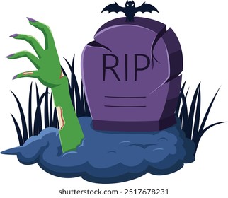 Tombstone with zombie hand evil cartoon