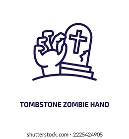 tombstone zombie hand icon from other collection. Thin linear tombstone zombie hand, halloween, bat outline icon isolated on white background. Line vector tombstone zombie hand sign, symbol for web 