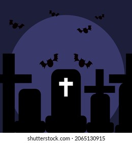tombstones with cross and bats for Halloween event in purple