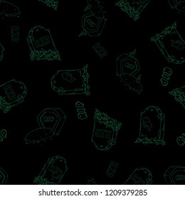 Tombstones seamless pattern  on halloween. Vector illustration of grave with tombstone seamless pattern. Hand drawn.