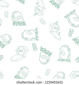 Tombstones seamless pattern. Vector illustration of grave with tombstone on halloween seamless pattern. Hand drawn.