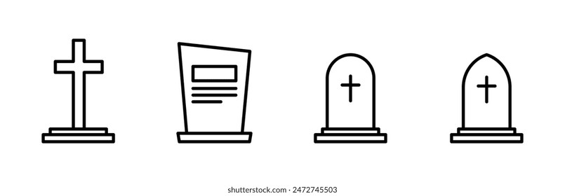 Tombstones Set Icons. Cross icons. Linear style. Vector icons.