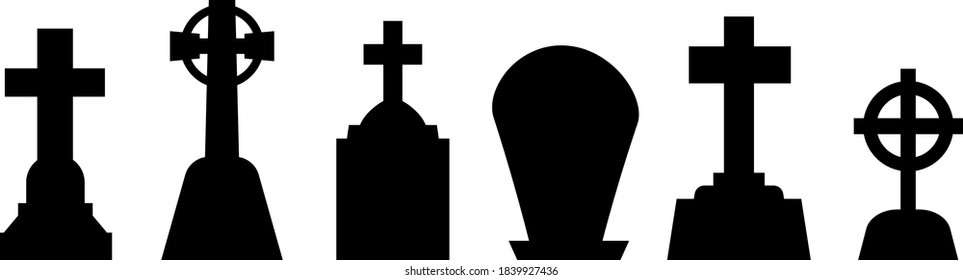 Tombstones set. Vector tombstones isolated silhouette.