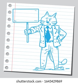 Tomcat businessman holding empty banner.