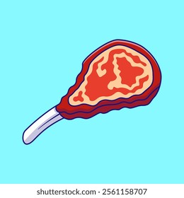 Tomhawk Steak Meat Cut With Bone Cartoon Vector Illustration. Food Object Concept. Flat Cartoon Outline Style.