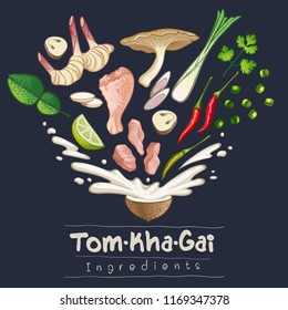 tomkhagai thai ingrediente de receta alimentaria ilustración vectorial