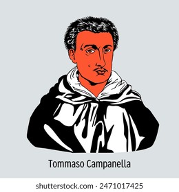 Tommaso Campanella is an Italian philosopher, theologian and writer, one of the most significant thinkers of the late Renaissance. Hand drawn vector illustration