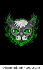 Tommy the Venomous Cat. Cool Design of Venomous Cat with Green Flames Background. Black Cats Matter series from spidericks