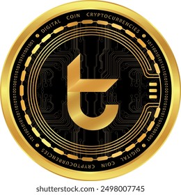 Ilustraciones de criptomonedas tomochain-tomo sobre fondo abstracto. Ilustraciones 3D.