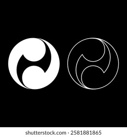 Tomoe symbol religious sign Japanese religions Oriental two petal set icon white color vector illustration image solid fill outline contour line thin flat style