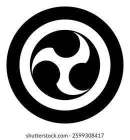 Tomoe symbol religious sign Japanese religions Oriental three petal icon in circle round black color vector illustration image solid outline style simple