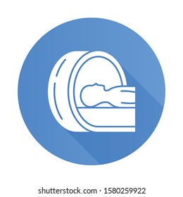 Tomography blue flat design long shadow glyph icon. Brain scan. Cancer tumor risk check. Illness diagnosis. Disease examination. Medical procedure. Health evaluation. Vector silhouette illustration