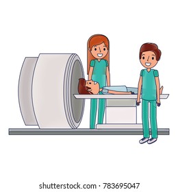 tomography scanner machine with patient and doctor