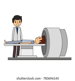 tomography scanner machine with patient and doctor