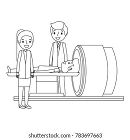 tomography scanner machine with patient and doctor