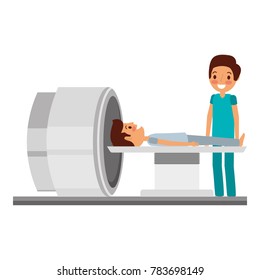 tomography scanner machine with patient and doctor