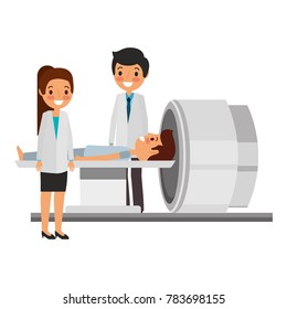 tomography scanner machine with patient and doctor