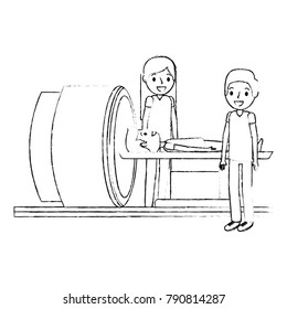 tomography scanner machine with patient and doctor