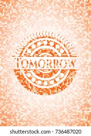 Tomorrow abstract emblem, orange mosaic background