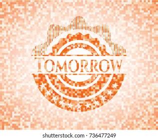 Tomorrow abstract orange mosaic emblem with background